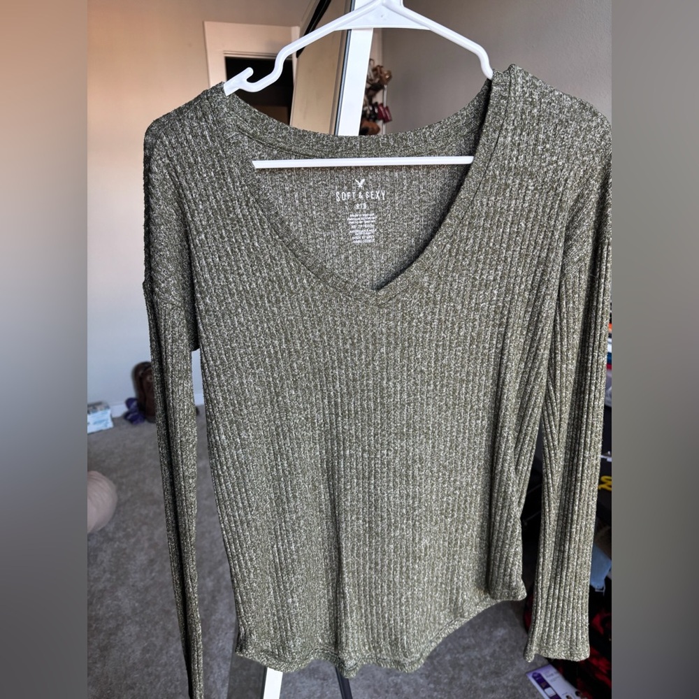 Aerie Olive Long Sleeve Ribbed Top